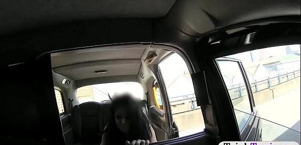  Huge juggs passenger gets her pussy drilled in the cab